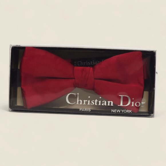 Rare Christian Dior Red Silk Bow Tie Paris Made in USA Adjustable BOXED VTG - Picture 5 of 15